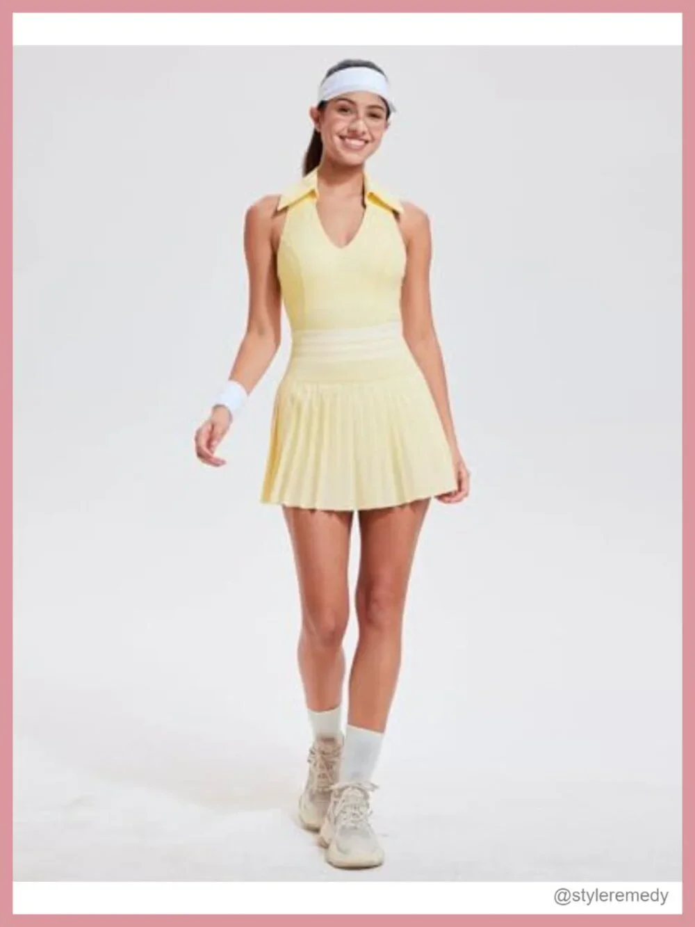 Women 2 Piece Tennis Skirt Set Polo Golf Outfits Racerback Tank Top Pleated